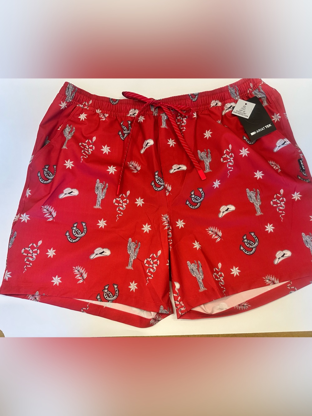 Ariat Red Western-Print Swim Trunks